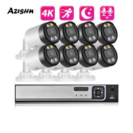 Système Azishn H.265 4K HD CCTV câblé Système Poe 8MP Twoway Audio Enregistrement à domicile Kit de surveillance de la vidéo