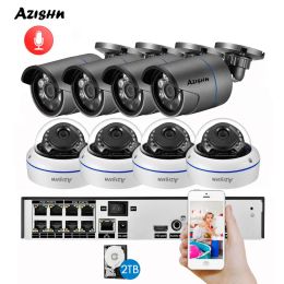 Sistema Azishn H.265 8Ch 3MP Poe NVR Kit Audio Sound CCTV Sistema 3.0MP Cámara IP Camera IP P2P Conjunto de vigilancia de video exteriores interiores