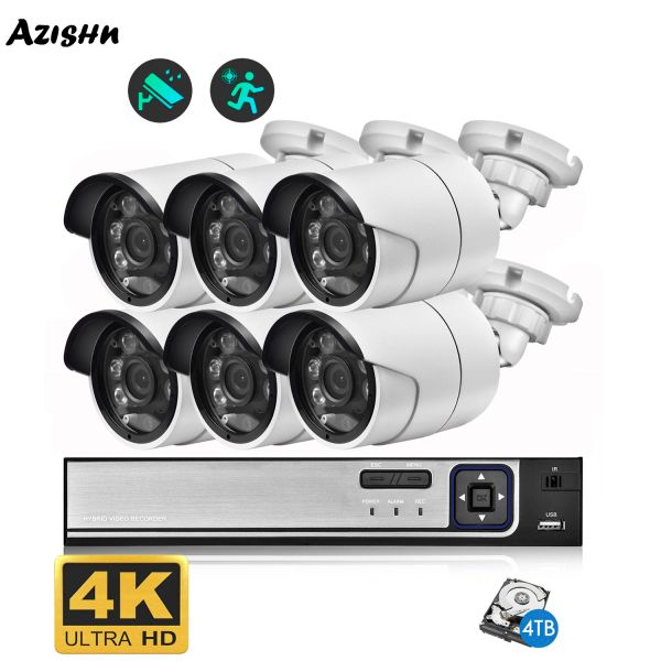 Sistema Azishn H.265 8MP IP Camera de 8 CH POE NVR Sistema al aire libre Audio Audio P2P Video Vigilancia Kit de seguridad Camera CCTV Conjunto