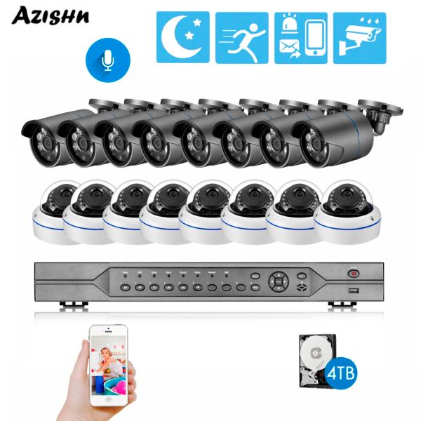 Système Azishn Outdoor Network 4k 16ch Poe NVR Security Network System System Surveillance Camera Kit