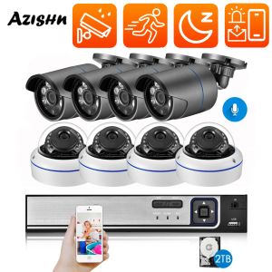 Système Azishn Outdoor Imperproof Infrared Camera 8CH 5MP NVR Audio CCTV Sécurité de sécurité Kit