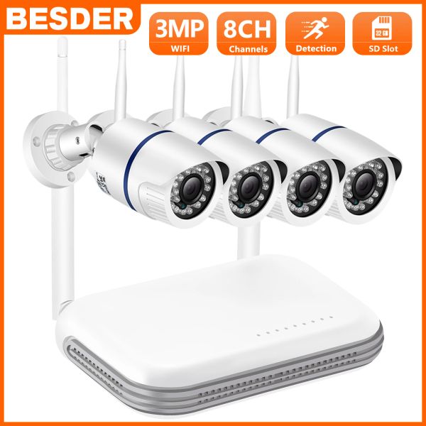 Système Besder New 8ch Mini WiFi NVR Syetem équipé 3MP OUTDOOR INDOOR WIRESS CAME HDD SD CARDE CARDE FACE DECTIVE DE CCTV