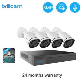 Système Brillcam H.265 8ch 5MP Poe Security Camera System Kit System 4pcs 5MP Poe IP Camera Outdoor Termroproping Home Video Suffensivelance NVR