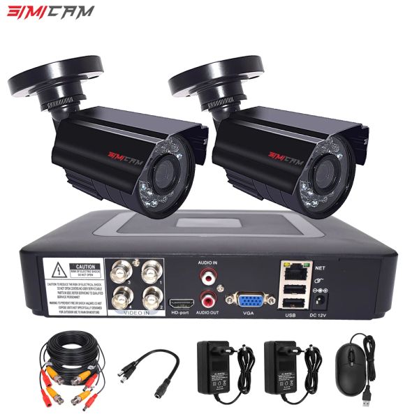 Système CCTV Camera Security System Kit 4ch DVR 1080p 2pcs AHD Analog Metal Bullet Dome Imperproof Night Vision Vision Video