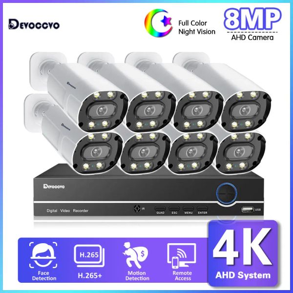 Sistema CCTV DVR Security Camera Sistema de 8 canales DVR DVR 4K Visión nocturna de color al aire libre 8MP AHD Bullet Camera Video Vigilancia Conjunto de 8ch