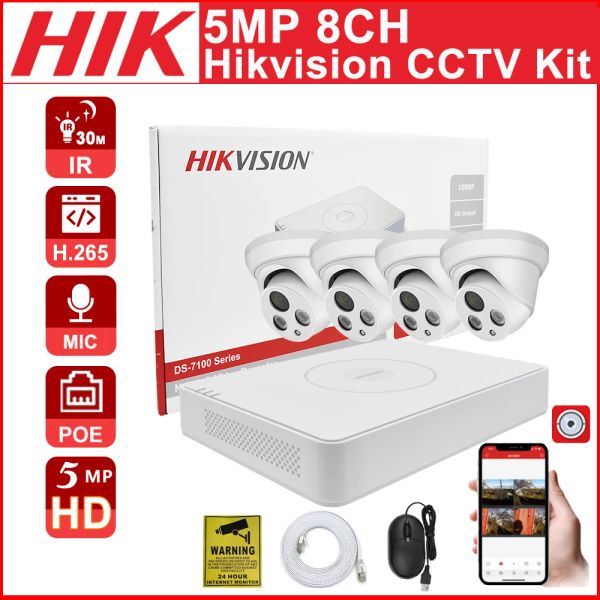 Sistema CCTV Kit HikVision 8Ch 8+4 Kit 5MP Poe NVR Kit CCTV SEGURIDAD SISTEMA AUDIO MOVIMIENTO DE AUDIO Cámara IP Video Vigilancia Cámara de vigilancia