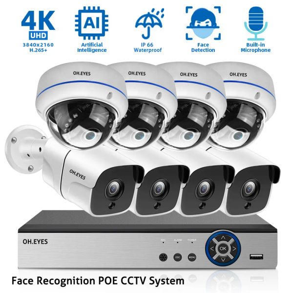 Système CCTV Security Camera System Kit 8ch 4k Poe NVR Kit Outdoor AI Face Deteciton Video Souvilleur Poe IP Camera System Set 8MP 4CH