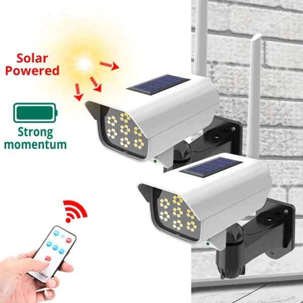 Sistema Cob Solar Light Motion Security Cámara ficticia Ficha inalámbrica Lámpara de inundación al aire libre IP65 Lámpara LED impermeable para jardín doméstico