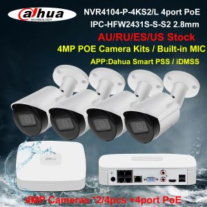 Systeem Dahua Security Camerasysteem 4MP POE KITS IPCHFW2431SSSS2 NVR4104P4P4KS2/L 4CH NVR Recorder 2/4PCS IP -camera Build in MIC