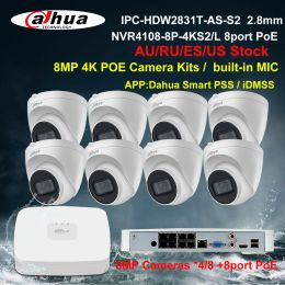 Systeem Dahua Security IP Camera System 8MP 4K POE CCTV KIT IPCHDW2831TASS2 NVR41088P4KS2 8CH NVR Recorder 4/8 Camera's Building Mic
