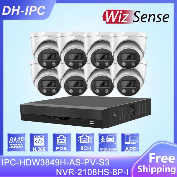 Système Kits de sécurité Dahua 4k 8ch NVR2108HS8PI 8MP FullColor Wizsense IPCHDW3849HASPVS3 Système de surveillance de l'enregistreur de réseau