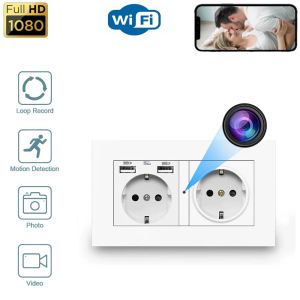 Sistema Dual USB USB EU Stardard Socket Base Wifi Wifi Sutiendo HD Wall Waller Camera IP inalámbrica Interiores Vigilancia de seguridad Monitoreo remoto