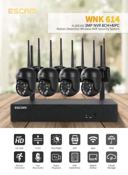 Sistema Escam H.265 3MP HD Wireless CCTV Sistema de audio PTZ PTZ PTZ Wifi Cámara de seguridad IP de 8CH P2P NVR Kit de vigilancia de video de video