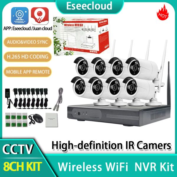 Système Eseecloud 3MP infrarouge Camera Audio Facultatif 8ch Wiless WiFi NVR Kit Indoor extérieur étanche CCTV surveillance