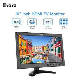Système Eyoyo 10 "Small TV HDMI Monitor 1024x600 Écran LCD avec affichage de télécommande VGA AV USB pour DVD PC CCTV Security System