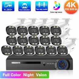 Detección de cara del sistema 4K POE CCTV Cámara Sistema de seguridad Kit de 16ch NVR Visión a todo color Visión IP Cámara IP Video Vigilancia Sistema