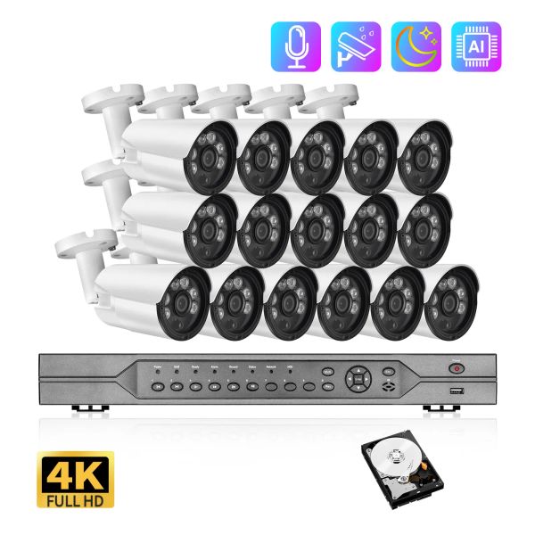 Système Gadinan 16CH 8MP HD CCTV System 720 / 1080P POE NVR Couleur extérieure Vision nocturne IP Camera 5 en 1