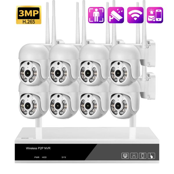 Sistema Gadinan 3MP PTZ Video Vigilancia Sistema CCTV Security Cámara Dome Wifi Kit de seguimiento automático de audio Rotado impermeable de audio