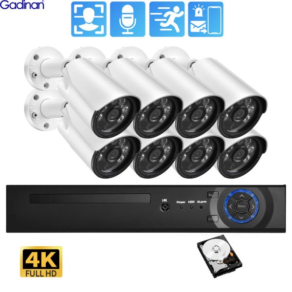 Système Gadinan 4K Sécurité Caméra Système AI Face Detect Ultra HD 8MP Poe NVR Audio IR Vision Night Security Sécurité CCTV