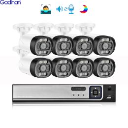 Système Gadinan 5MP Caméra de surveillance vidéo 8ch Poe NVR AI Alerte Face Detect Bullet Bid Voie Aide Recorder Couleur Couleur Night Security System