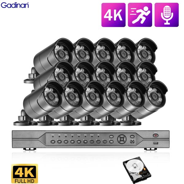 Système GADINAN 8MP HD IP SURVEILLANCE CAMERIE Intelligent AI Humanoid Detection HDR 16CH 4K POE CAME CAMER