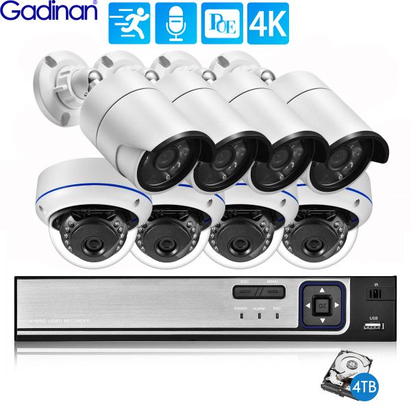 Sistema Gadinan 8MP Ultra HD POE Network Video Vigilancia Sistema 4K Cámaras de seguridad 4 CH 8CH NVR DOME Bullet CCTV Kit de registro de audio Conjunto