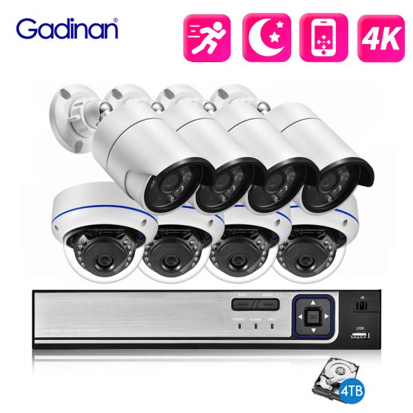 Sistema Gadinan Ultra 4K HD SEGURIDAD SISTEMA DE Cámara de seguridad 8 CH NVR AI MOVE MOVIMIENTO Outdoor 8MP IP Camera Network CCTV Video Vigilancia