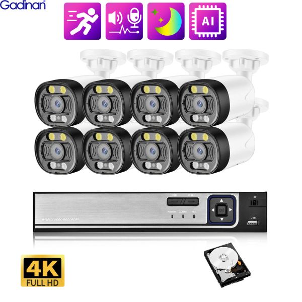 Système Gadinan Ultra HD 4K Security Camera System Twoway Audio 8ch NVR POE AI CAM 5MP 8MP OUTDOOR COLOR NIGHT VIDEO SAFFICATION