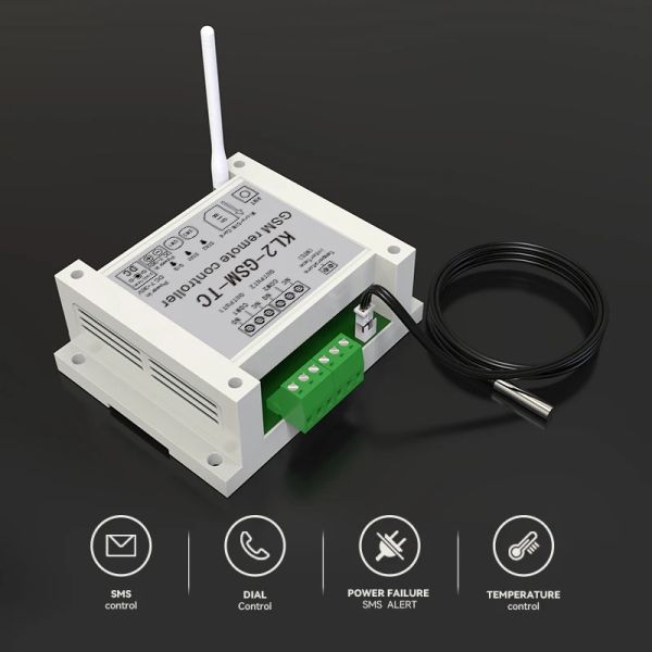 Sistema GSM 2ch Controlador de relé SMS Sensor de temperatura de llamadas Control remoto Interruptor de la casa Puerta del garaje ALERTA DE FALLA DE ENCENDIDO