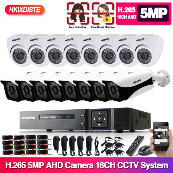 Sistema H.265 5MP 16 CH Kit DVR DVR 16 canales NVR al aire libre BNC CCTV Security Camera System XMEYE Kit de vigilancia 8CH