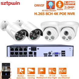 Système H.265 6CH 5MP POE NVR Kit CCTV Système 4MP IP POECAMERA P2P IR IP66 DÉTECTION FACE DE FACE