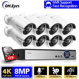 Système H.265 8MP Kit de surveillance vidéo CCTV CCTV 8ch Détection de visage Poe NVR 4K