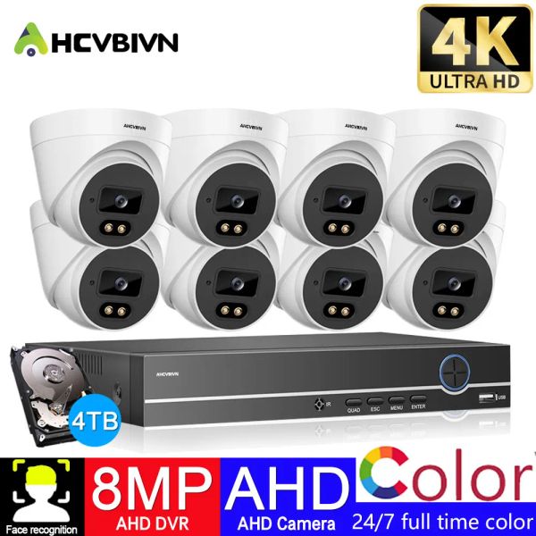 Sistema H.265 Sistema de vigilancia de 4ch CCTV con monitor Visión de color nocturno al aire libre 8 CH DVR SEGURIDAD DE Cámara de seguridad para el hogar 4K 8 canales DVR