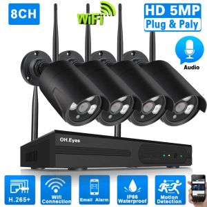 Système H.265 Kit de système de sécurité de la caméra CCTV WiFi 5MP 4CH Wireless NVR Set Outdoor Audio Video Treeillance Camera System Kit 4 Channel