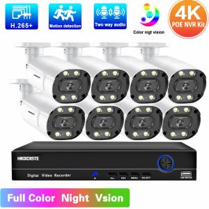 Sistema H.265 Kit de sistema de seguridad de cámara CCTV POE POE 4K 8CH NVR Kit Color Night Vision 8MP IP Bullet Camera Video Vigilancia Sistema de vigilancia