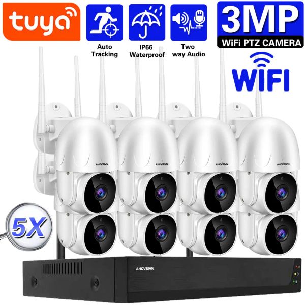 Sistema H.265 Sistema de CCTV inalámbrico 8CH 3MP TUYA NVR 3MP Cámara de seguridad IP impermeable al aire libre Twoway Audio Kit de vigilancia de audio