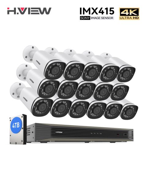 Système H.View 16ch 4K Ultra HD CCTV CAME CAME SECTION SYSTÈME 8MP Kit de surveillance vidéo H.265 Enregistrement audio extérieur Poe IP Camera NVR Set