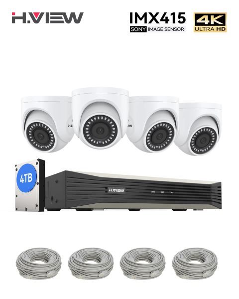 Sistema H.View 4K Ultra HD Kit de vigilancia de video 8M Cámara IP POE Conjunto de cámara de 8CH Camera de seguridad CCTV H.265 Record de audio NVR
