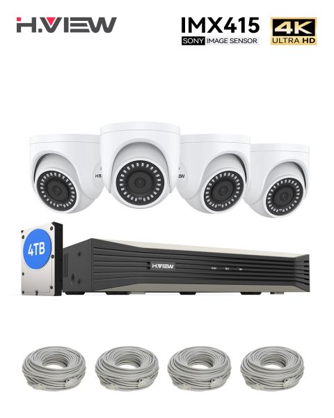 Système H.View 4K Ultra HD Video Soutrveillance Kit 8MP Poe IP Camera Set 8ch Dome Security Camera CCTV System H.265 Audio Record NVR