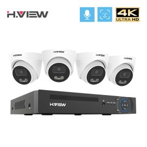 Systeem H.View 8mp 4K Video Surveillance Kit 8ch CCTV Security Camera's Systeem Home AI Face Detection Audio Dome IP -camera POE NVR Set
