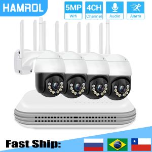 Système Hamrol 5MP WiFi PTZ IP Cameras Two Way Couleur audio Vision nocturne Xmeye Home CCTV CAME CCAME 4CH WIRE WIRE WIFI SYSTÈME KIT CAMERIE