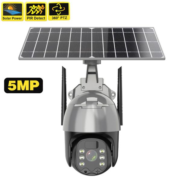 Sistema HD 5MP WIFI WIFI 4G Solar Cámara alimentada con protección de seguridad al aire libre Vigilancia Camara CCTV PTZ Smart Home Pir Cam