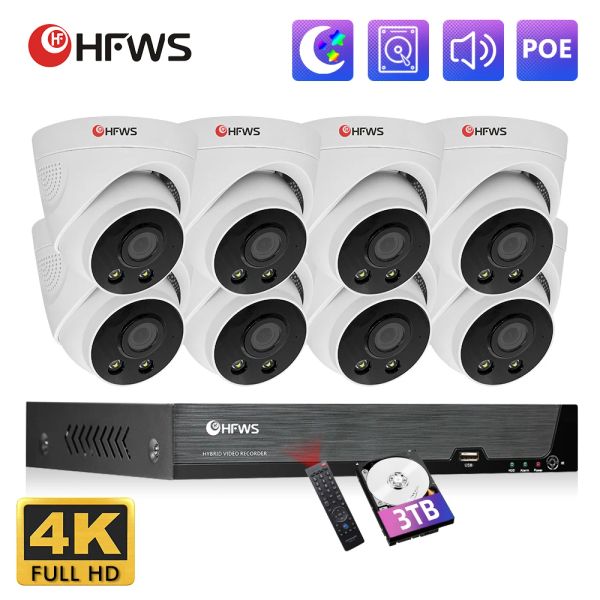 Système HFWVISION 4K 8CH Sécurité Caméra Système 8MP HD Recorder Video Senveillance Set Indoor NVR Kit Poe IP Cameras CCTV