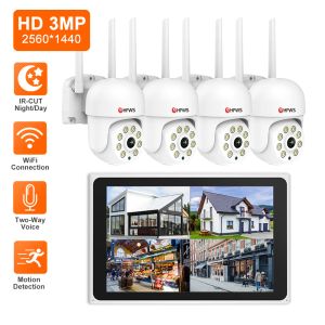 Système HFWVISION WiFi PTZ Camera System 3MP Tuya Suppeillance Cameras avec WiFi 8 CH 10 pouces Screen NVR Home S