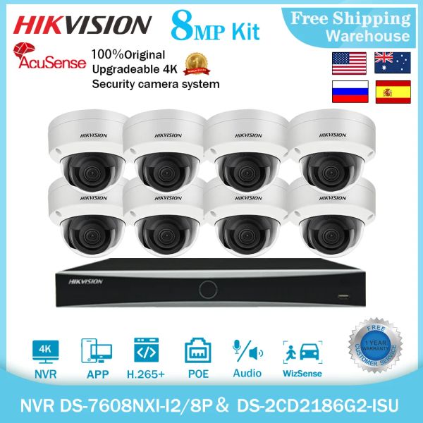 Système HIKVision 4K 8CH 8MP Kit de sécurité de la caméra IP DS2CD2186G2ISU NVR DS7608NXII2 / 8P / S POE CCTV VIDÉO RECORD