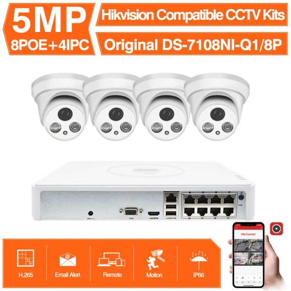 Sistema HikVision Kits Compatible Compatible 4PCS 5MP Poe IP Camera ColorVu HikVision 8CH POE NVR DS7108NIQ1/8P DIY VIDEO SEGURIDAD CCTV Sistema