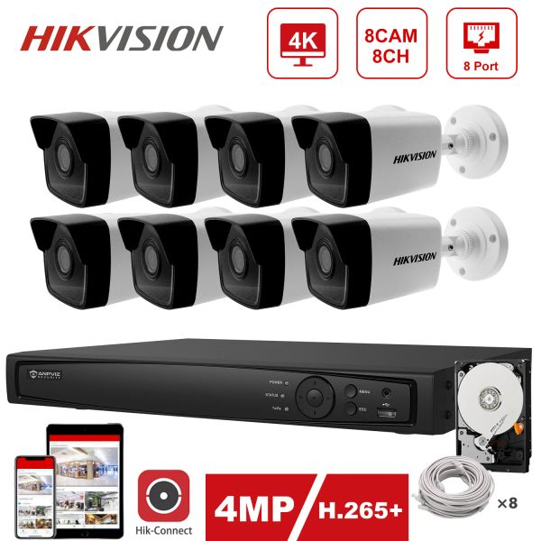 Sistema HikVision Kit de seguridad IP IP 4K 8CH Poe NVR HikVision Poe IP Camera 4MP DS2CD1043G0I SEGURIDAD EXTERIOR 30M IR IR Plug and Play H.265