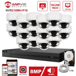 Système Hikvision OEM 16CH 4K NVR ANPVIZ 8MP POE IP CAMERA 16PCS INDOOR / OUTDOOR IP CAME CCTV SECURITÉ KIT IP66 30M P2P