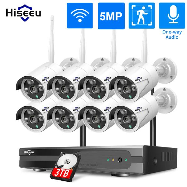 Sistema HISEU 10CH NVR 5MP Kit de cámara de seguridad WiFi Detección humana IR Visión IP IP Sistema de vigilancia de CCTV inalámbrico Sistema de vigilancia