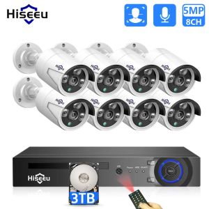 Système HiEEU 5MP 3MP H.265 8CH POE Sécurité de surveillance Camera Système Set Set Ai Face Detection Audio Record IP Home CCTV Video NVR